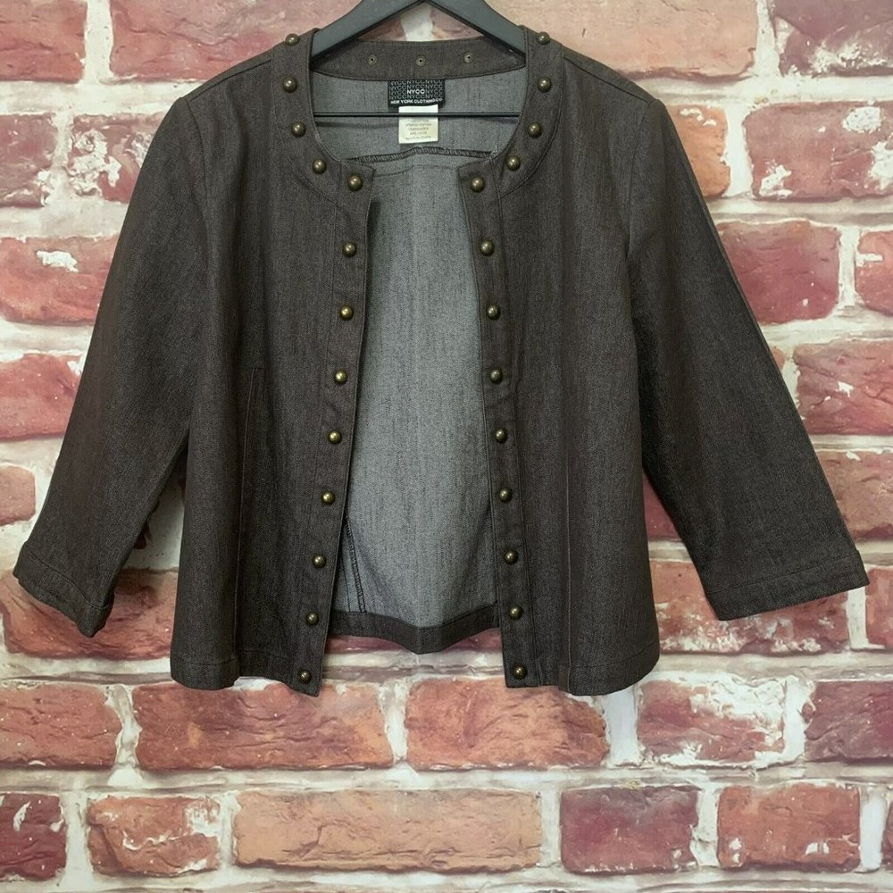 NEW YORK CLOTHING CO WOMEN'S BROWN DENIM STUDDED OPEN FRONT JACKET